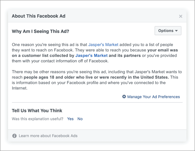 New Facebook Ad Disclaimer
