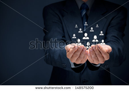 businessperson holding floating icons in cupped hands