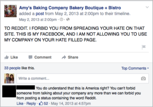 Amy's Baking Company Facebook Review