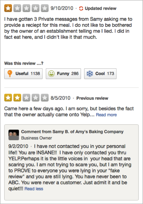 Amy's Baking Company Negative Yelp Review
