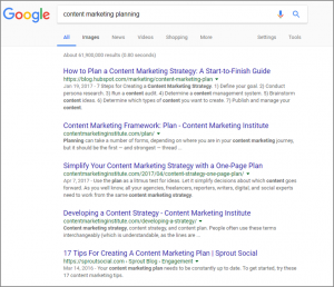 Content Marketing Planning Search in Incognito Window