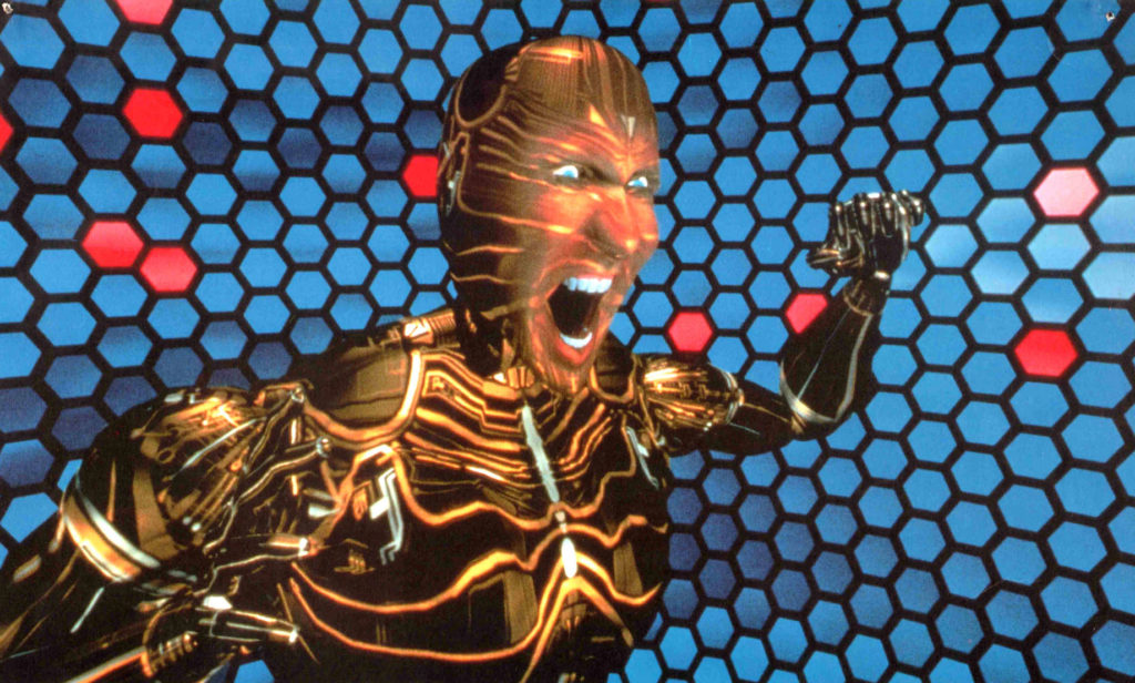 Screenshot from The Lawnmower Man of 1990s Computer Graphics