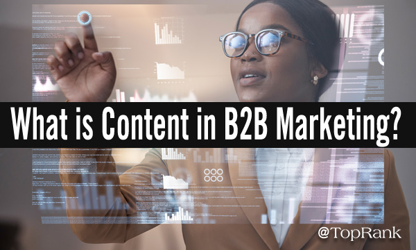 What is content in B2B marketing woman at touchscreen image